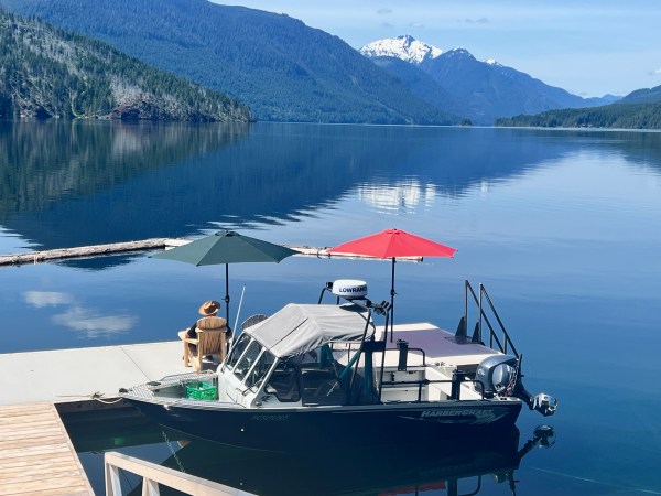 The new concrete dock at our Sproat Lake Vacation Rental Lakefront Home Cabin