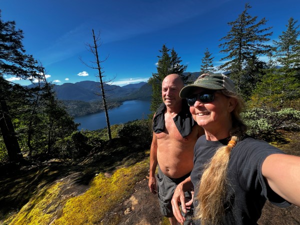 Hiking above Sproat Lake Vacation Rental Lakefront Home Cabin
